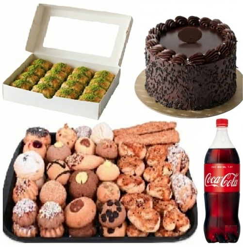 6-9 Kişilik Çikolatalı Yaş Pasta + Kuru Pasta + Fıstıklı Baklava Menü Samsun pasta