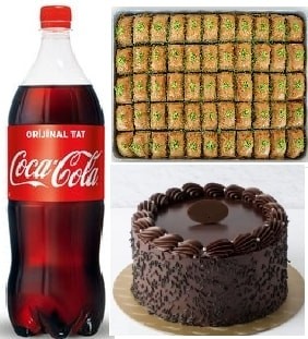 Şölen Menüsü Çikolatalı Pasta Fıstıklı Baklava ve Soğuk Cola Seti Samsun pasta